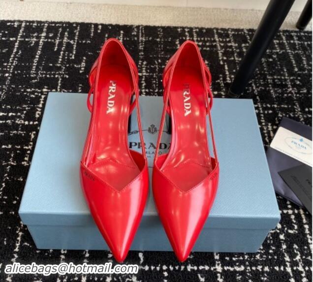 Big Discount Prada Brushed leather cut-out pumps 6.5cm Red 115073