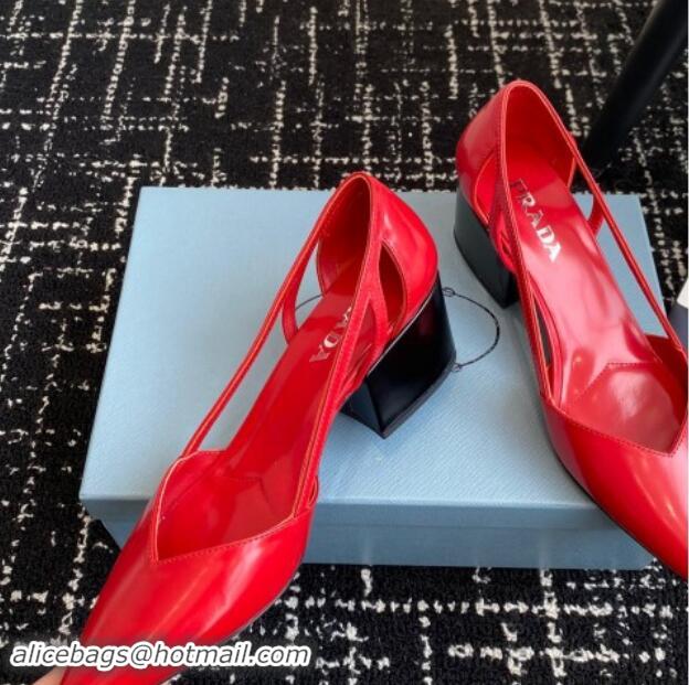 Big Discount Prada Brushed leather cut-out pumps 6.5cm Red 115073