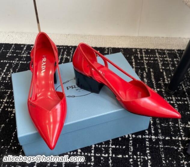 Big Discount Prada Brushed leather cut-out pumps 6.5cm Red 115073