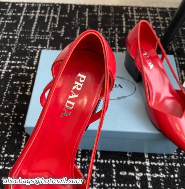 Big Discount Prada Brushed leather cut-out pumps 6.5cm Red 115073