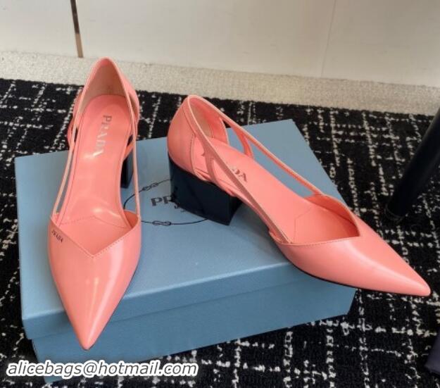 Durable Prada Brushed leather cut-out pumps 6.5cm Peachy Pink 115074