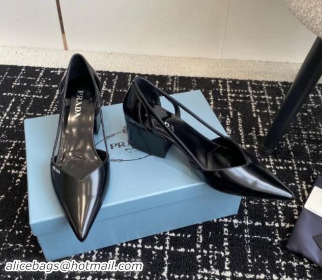 Trendy Design Prada Brushed leather cut-out pumps 6.5cm Black 1115075