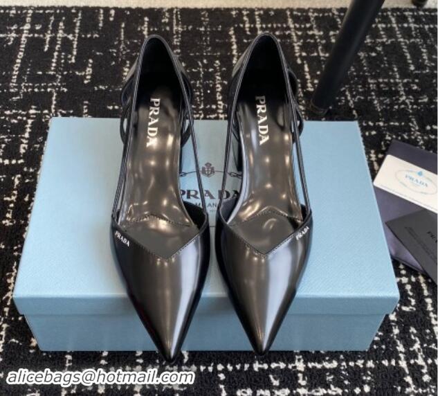 Trendy Design Prada Brushed leather cut-out pumps 6.5cm Black 1115075