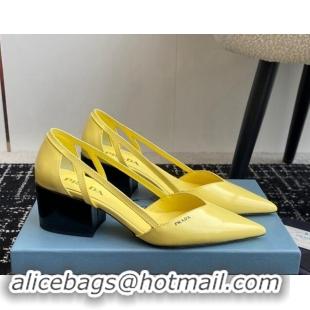 Stylish Prada Brushed leather cut-out pumps 6.5cm Yellow 115076