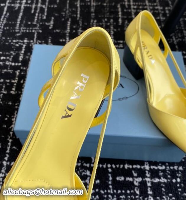 Stylish Prada Brushed leather cut-out pumps 6.5cm Yellow 115076