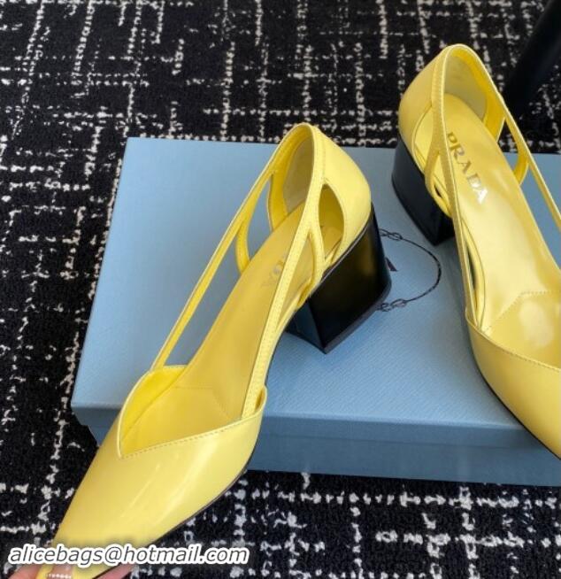 Stylish Prada Brushed leather cut-out pumps 6.5cm Yellow 115076