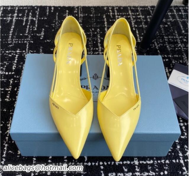 Stylish Prada Brushed leather cut-out pumps 6.5cm Yellow 115076