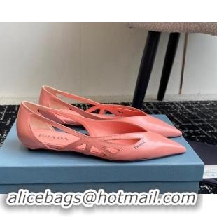 Good Quality Prada Brushed leather cut-out ballerinas flat Peachy Pink 115077