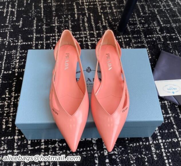 Good Quality Prada Brushed leather cut-out ballerinas flat Peachy Pink 115077