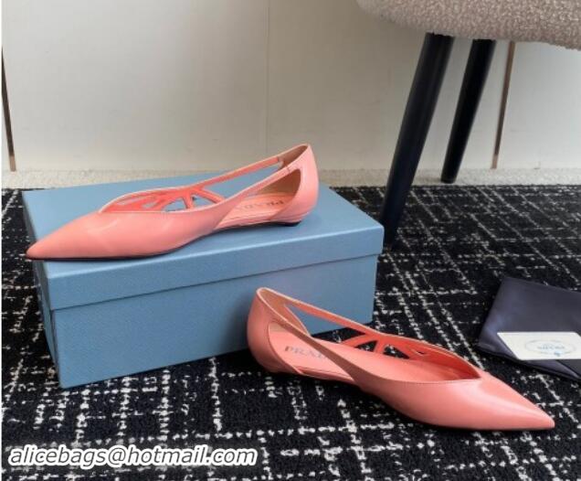 Good Quality Prada Brushed leather cut-out ballerinas flat Peachy Pink 115077