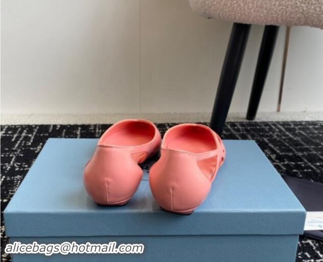 Good Quality Prada Brushed leather cut-out ballerinas flat Peachy Pink 115077