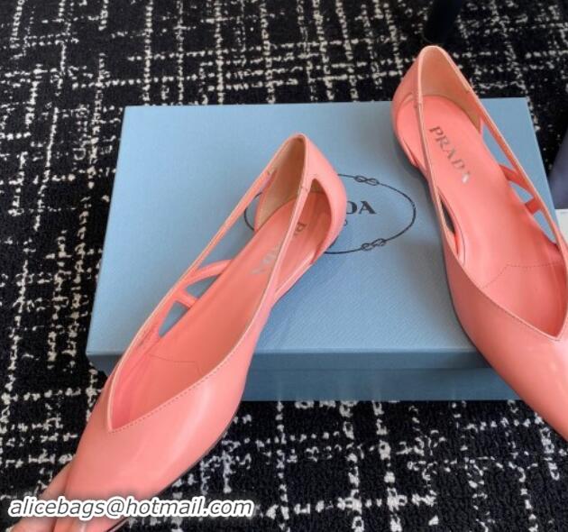 Good Quality Prada Brushed leather cut-out ballerinas flat Peachy Pink 115077