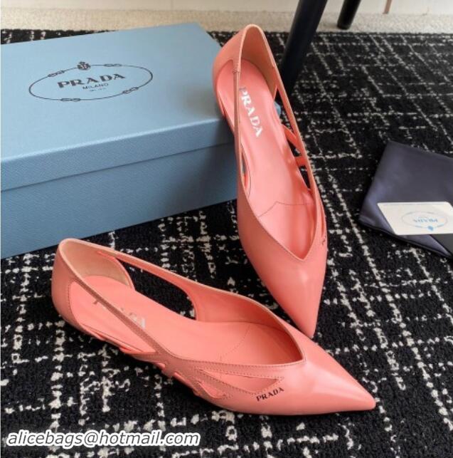 Good Quality Prada Brushed leather cut-out ballerinas flat Peachy Pink 115077