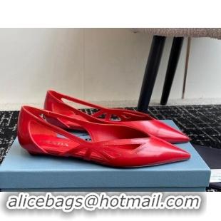 Low Price Prada Brushed leather cut-out ballerinas flat Red 115078