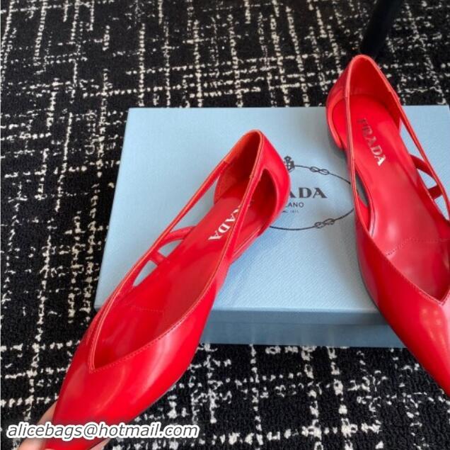 Low Price Prada Brushed leather cut-out ballerinas flat Red 115078