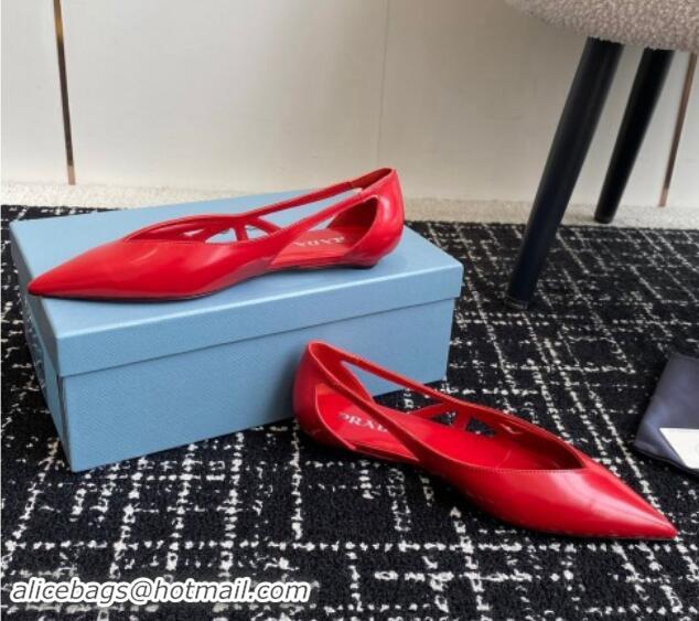 Low Price Prada Brushed leather cut-out ballerinas flat Red 115078