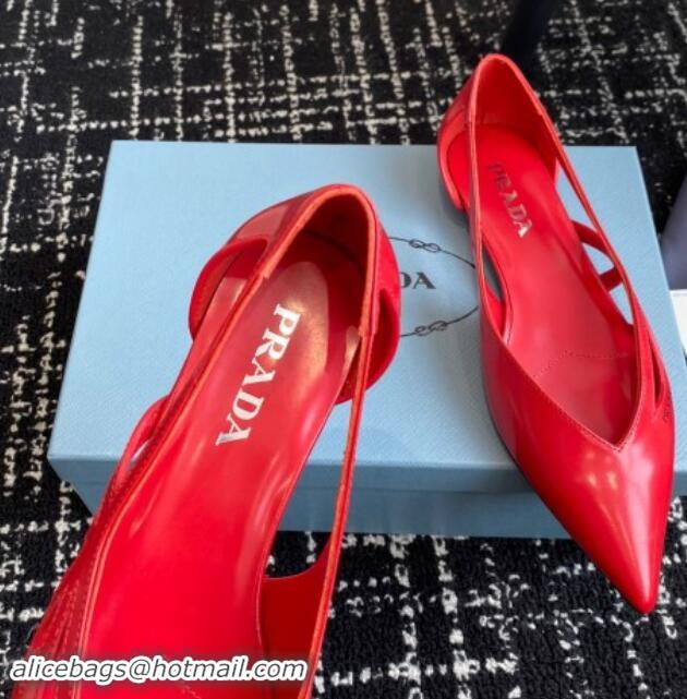 Low Price Prada Brushed leather cut-out ballerinas flat Red 115078