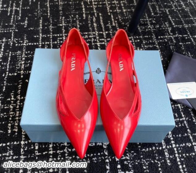 Low Price Prada Brushed leather cut-out ballerinas flat Red 115078