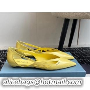 Most Popular Prada Brushed leather cut-out ballerinas flat Yellow 115079