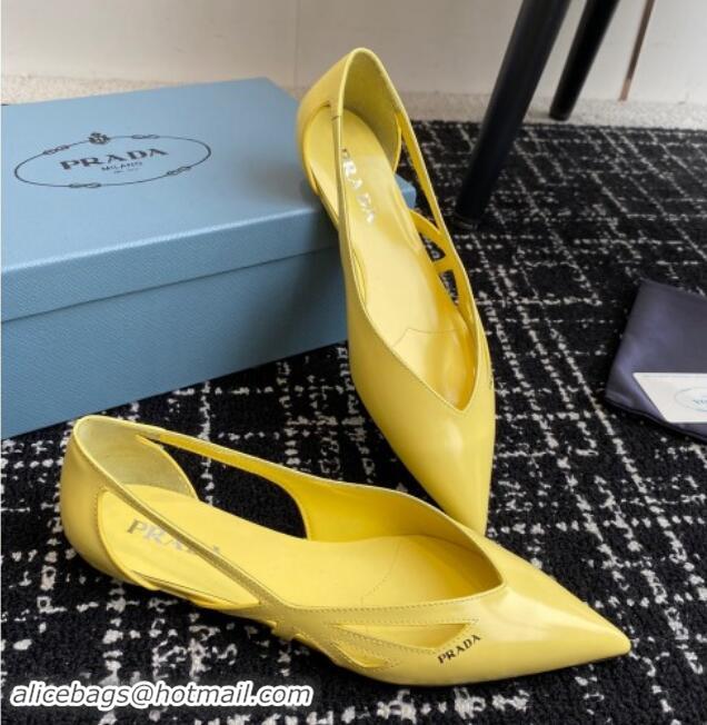 Most Popular Prada Brushed leather cut-out ballerinas flat Yellow 115079