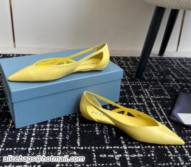 Most Popular Prada Brushed leather cut-out ballerinas flat Yellow 115079