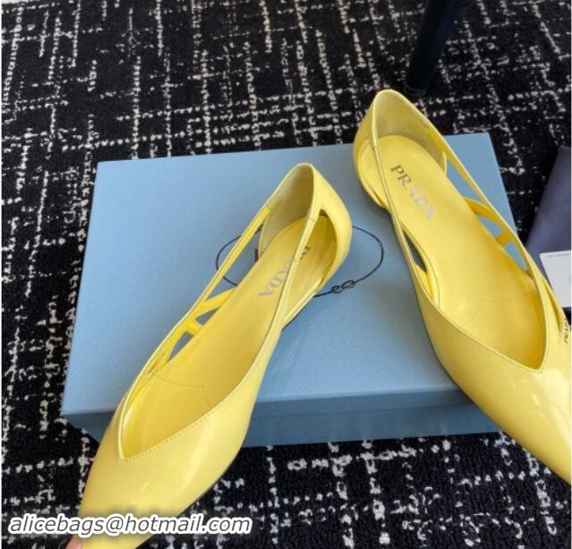 Most Popular Prada Brushed leather cut-out ballerinas flat Yellow 115079