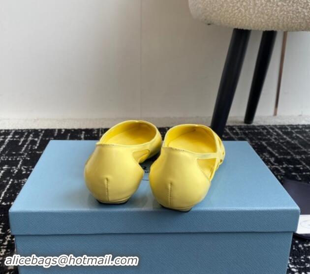 Most Popular Prada Brushed leather cut-out ballerinas flat Yellow 115079