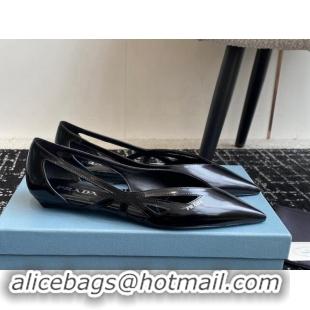 Good Looking Prada Brushed leather cut-out ballerinas flat Black 115080 