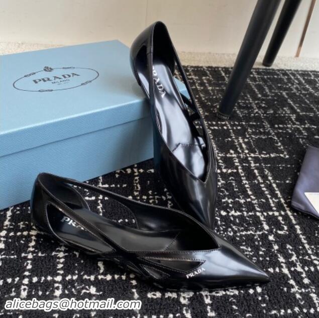 Good Looking Prada Brushed leather cut-out ballerinas flat Black 115080 