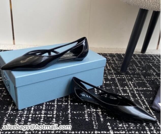 Good Looking Prada Brushed leather cut-out ballerinas flat Black 115080 