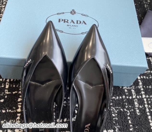 Good Looking Prada Brushed leather cut-out ballerinas flat Black 115080 