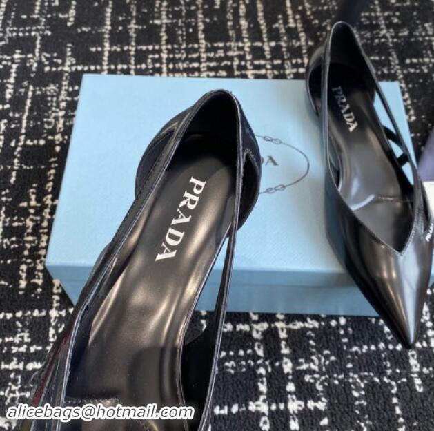 Good Looking Prada Brushed leather cut-out ballerinas flat Black 115080 