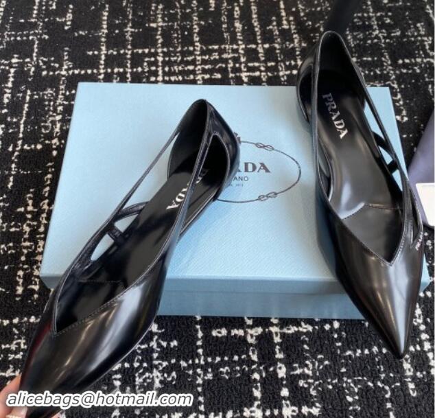 Good Looking Prada Brushed leather cut-out ballerinas flat Black 115080 