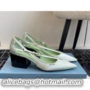 Charming Prada Satin cut-out pumps 6.5cm Light Green 115082