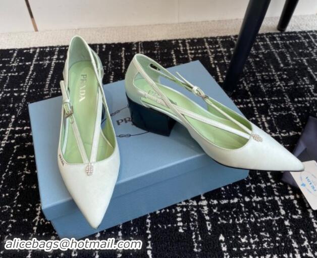 Charming Prada Satin cut-out pumps 6.5cm Light Green 115082