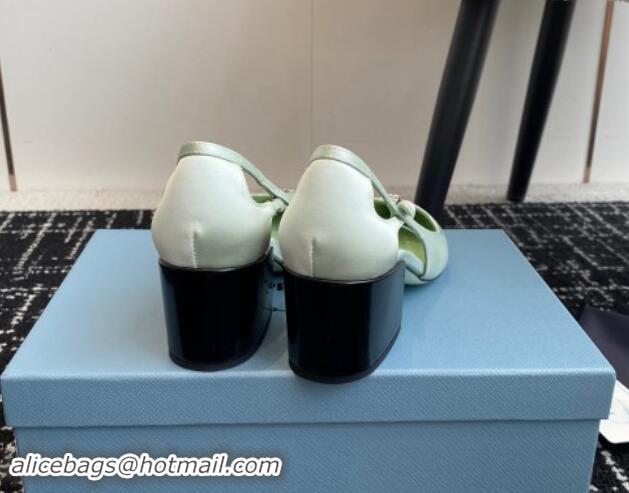 Charming Prada Satin cut-out pumps 6.5cm Light Green 115082