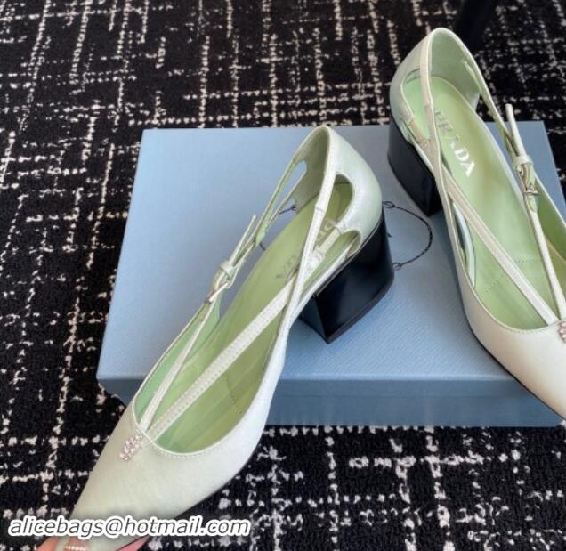 Charming Prada Satin cut-out pumps 6.5cm Light Green 115082