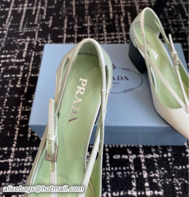 Charming Prada Satin cut-out pumps 6.5cm Light Green 115082