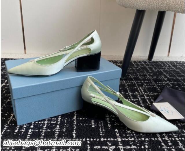 Charming Prada Satin cut-out pumps 6.5cm Light Green 115082