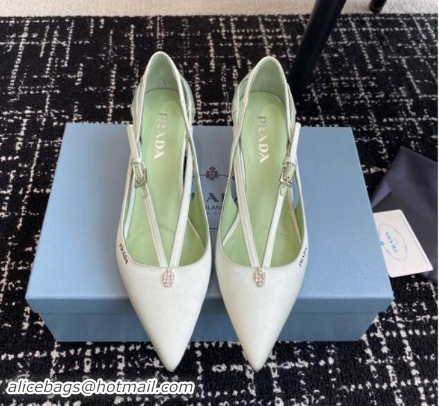 Charming Prada Satin cut-out pumps 6.5cm Light Green 115082