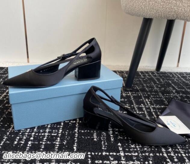 Best Grade Prada Satin cut-out pumps 6.5cm Black 115083