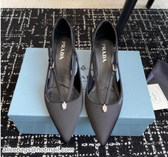 Best Grade Prada Satin cut-out pumps 6.5cm Black 115083