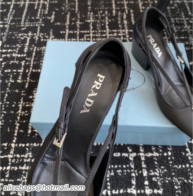 Best Grade Prada Satin cut-out pumps 6.5cm Black 115083