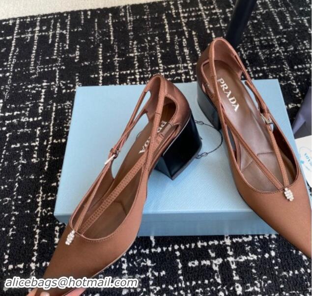 Pretty Style Prada Satin cut-out pumps 6.5cm Coffee Brown 115084