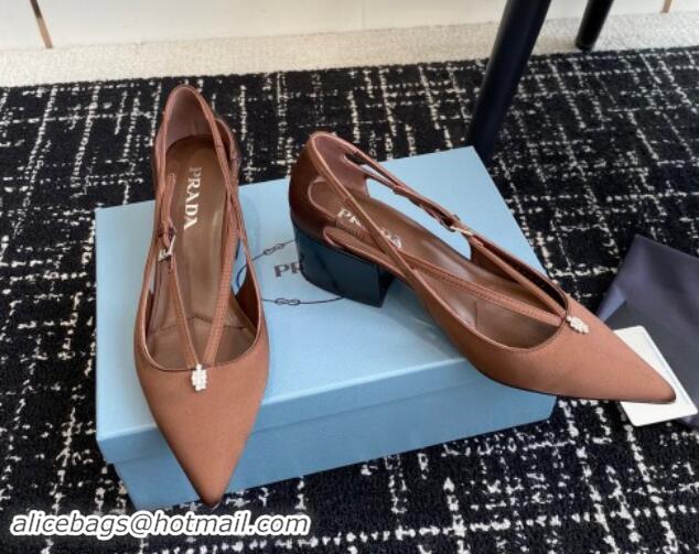 Pretty Style Prada Satin cut-out pumps 6.5cm Coffee Brown 115084