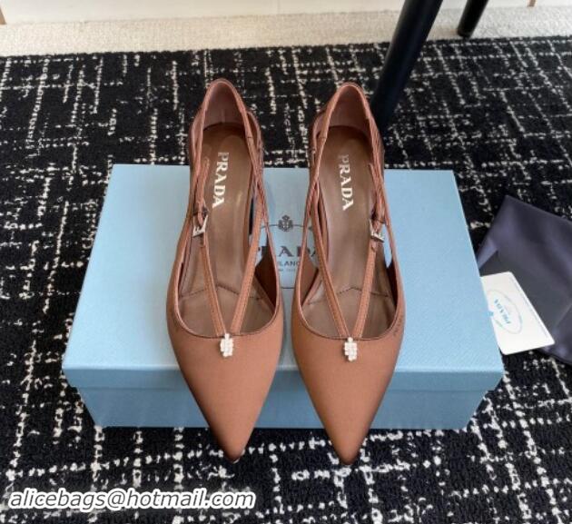 Pretty Style Prada Satin cut-out pumps 6.5cm Coffee Brown 115084