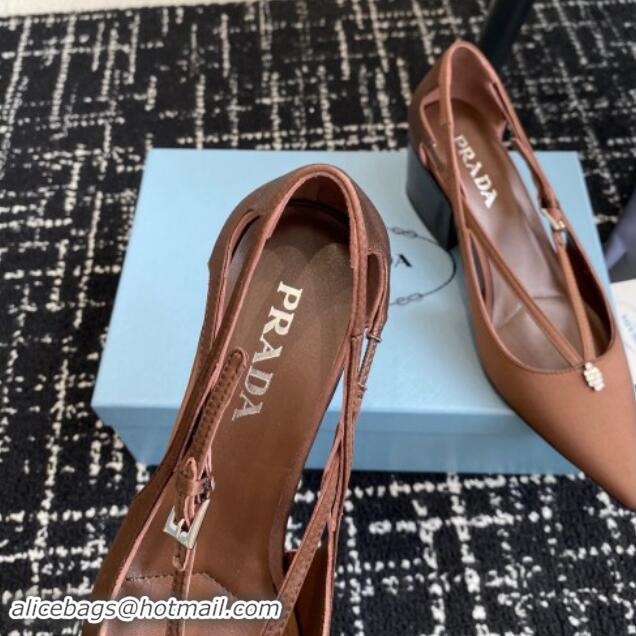 Pretty Style Prada Satin cut-out pumps 6.5cm Coffee Brown 115084