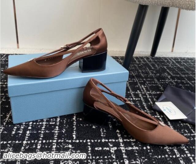 Pretty Style Prada Satin cut-out pumps 6.5cm Coffee Brown 115084