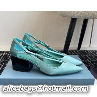 Top Grade Prada Satin cut-out pumps 6.5cm Lake Blue 115086