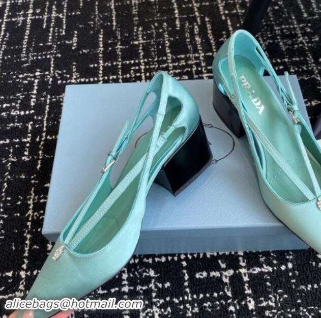 Top Grade Prada Satin cut-out pumps 6.5cm Lake Blue 115086